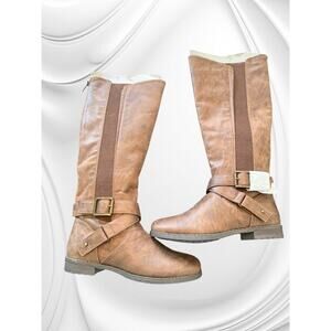 B52 Cognac Tan Knee High Boots Buckle Strap 7.5 NWOT